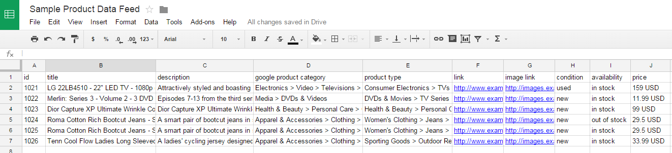 Shopping Campaigns - Sample Product Data Feed