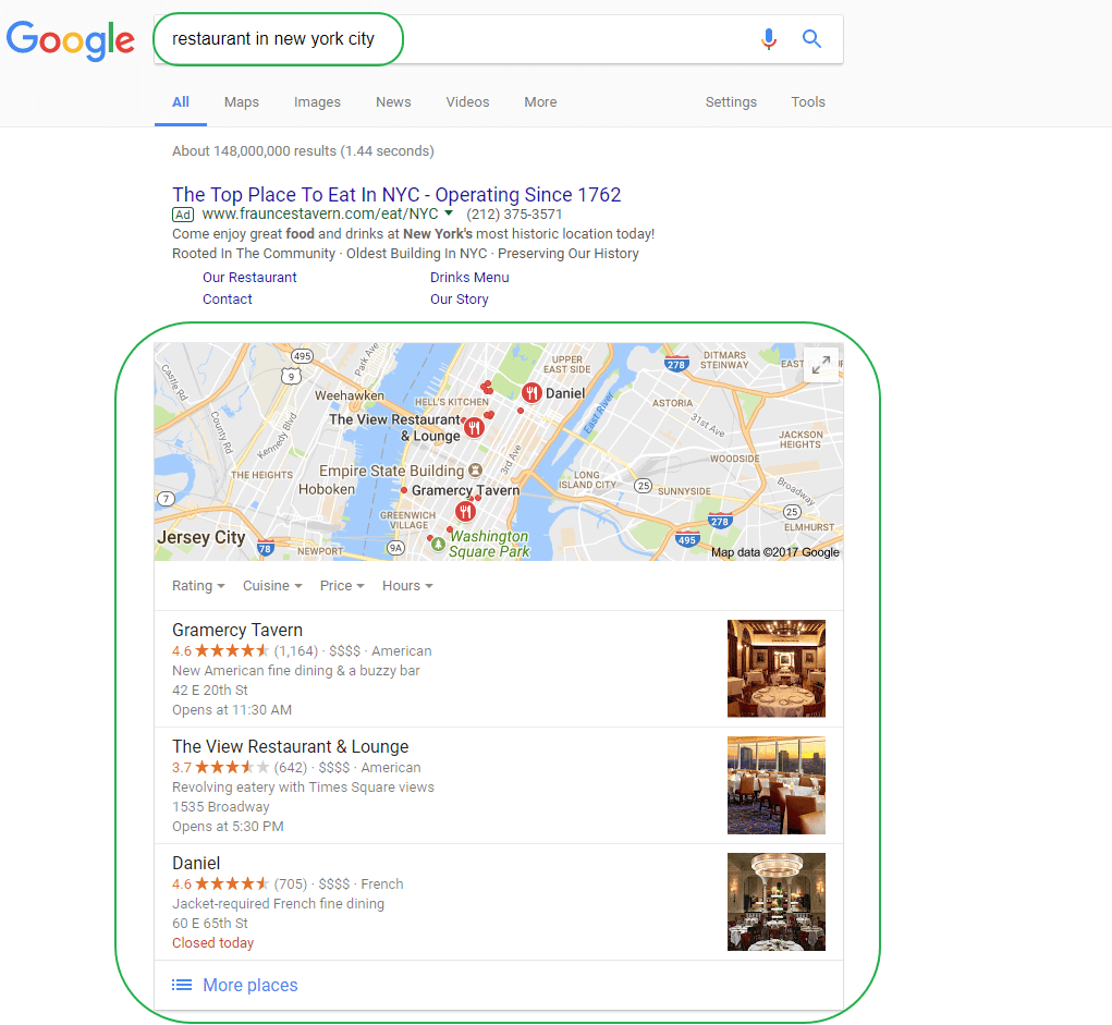 Google My Business results